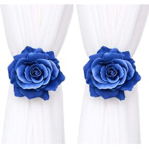 Magnetic Curtain Tiebacks, Rose Flower Tie Backs Rope for Curtains, Elegant 2 Pack Decorative Holdbacks Holders, Home Decor Thin or Sheer Window Drapries Bed Canopy (Red)