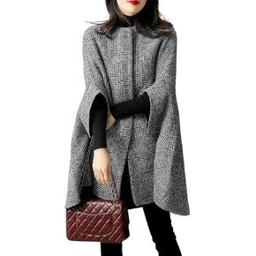 chouyatou Women's Elegant Plaid Poncho Single Breasted Winter Casual Wool Blend Cape Cloak Coat