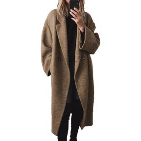 xxxiticat Women's Wool Trench Coat Double Breasted Notch Lapel Trendy Classic Peacoat Winter Long Wool Jacket Overcoat