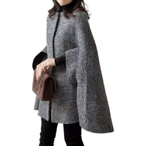 xxxiticat Women's Cape Coat 3/4 Quarter Sleeve Single Breasted Button Plaid Cloak Poncho Jacket Pea Coat Winter Outerwear