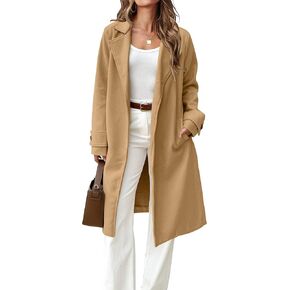 IDEALSANXUN Womens Wool Coat Fall Winter Midi Length Trench Coat with Belt