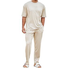 Lexiart Mens 2 Piece Outfits Cool Feeling Summer Casual Tracksuit Short Sleeve T Shirt & Pants Set