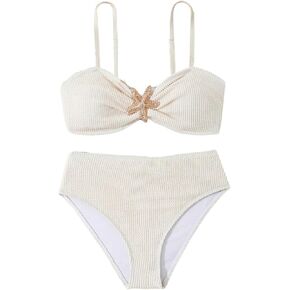 SOLY HUX Girl's Swimwear 2 Piece Spaghetti Strap Bikini Set High Waisted Swimsuit Bathing Suits Beachwear