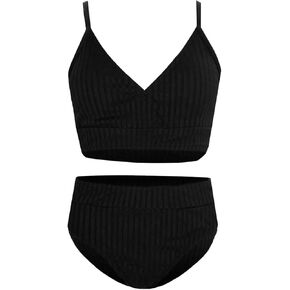 Milumia Girl's 2 Piece Swimsuit Spaghetti Strap Wireless High Waisted Bikini Set