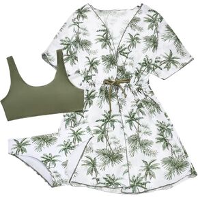 Girl's 3 Piece Swimsuits Floral Tropical Bathing Suit Cute Bikini Sets with Swimwear Cover Up Kimono