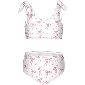 Wusikd Pink Bows Girls Swimsuits Two Piece Hearts Ribbons Swimwear Bikini Set for for Girls Size 3T