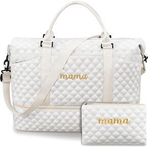 Hospital Mama Bag for Women Labor Delivery Travel Duffle Bag with Shoe Compartment and Toiletry Pouch Waterproof Letter Embroidered for Weekender Overnight Gym Gift