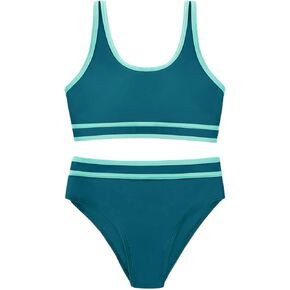 ESHOO Girls Swimsuit 2 Piece Bikini Set Adjustable Double Strap High Waist Sporty Swimsuits Teens Swimwear for 9-16 Y in Kuwait