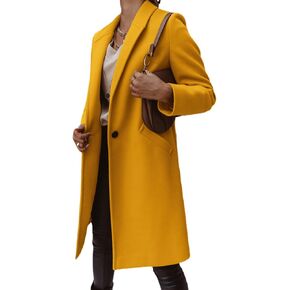 chouyatou Women's Winter Wool Coat Shawl Collar Business Casual One Button Midi Long Pea Coat