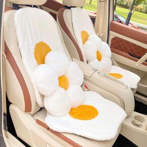 Fuzzy Car Seat Covers Interior Warm,Egg Flower Car Seat Cushion,Fluffy Car Seat Covers,Winter Car Seat Cover,Cute Car Accessories for Women (4PCS)