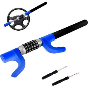 Car Wheel Lock Anti-Theft Device, Password High-Security Vehicle Lock, Adjustable Heavy-Duty Protective Retractable Universal Steering Lock for Cars, SUVs, Trucks（Blue）