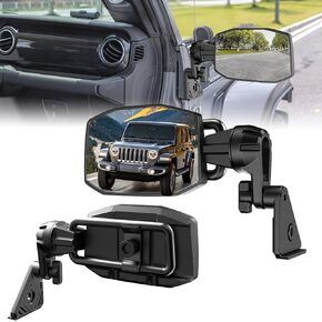 أبواب المرايا مغلقة متوافقة مع Jeep Gladiator JT وWrangler JL JLU 2018-2023، مرآة JL سريعة الإصدار مع حامل هاتف، لا يوجد تمايل ومقبض إزالة سريع (غير مناسب 2024)