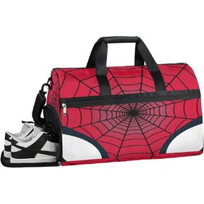 Red Spider Web أكياس القراصنة القماش الخشن للأولاد ، حقيبة صالة رياضية للحجم الرياضي مع مقصورات للأحذية للممارسة المدرسية أو السفر خلال الليل في Weekender Sleepover حقيبة