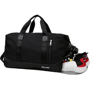 أكياس Skycase Gym للرجال - حقيبة Duffle Bag Women - حقيبة صالة رياضية مع مقصورة للأحذية للياقة البدنية والرياضة - حقيبة رطبة وجافة وحقيبة ظهر للماء للسباحة واليوغا والسفر (الأسود)