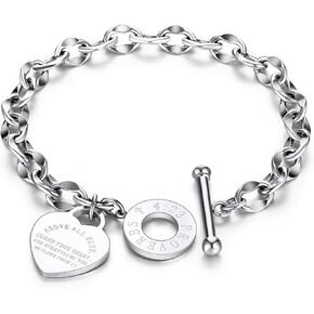 JUPPE Silver Titanium Steel Engraved Bracelet Personalized Proverbs 4:23 Bangle Gift for Women Girls