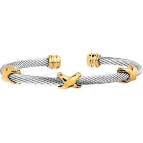 Adjustable Twist Stainless Steel Cable Wire 14K Gold Plated Endless Cycle Charm Bracelets Friendship Open Bangle Wrist Cuff for Women Men
