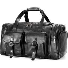 Zeroway PU Leather Travel Duffel Bag with Shoe Pouch Large Carry on Bag Waterproof Weekender Overnight Bag for Men Women Brown