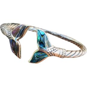 Natural Abalone Shell Mermaid Tail Bangle Bracelet For Women Open Cuff Bracelets And Bangles Vintage Jewelry
