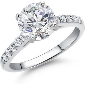 Gem Stone King 2.20 Cttw 10K White Gold IGI Certified Lab Grown Diamond Engagement Ring For Women | Center Diamond Round 2 Ct | E-F Color | VS1-VS2 Clarity | Available in Size 5,6,7,8,9
