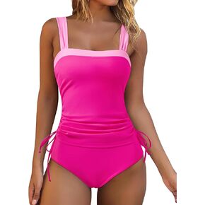 RXRXCOCO Women Tankini Bathing Suits Tummy Control Ruched Swimsuits Colorblock Drawstring Swimwear in Kuwait