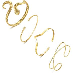 BOMAIL 4 Pieces Gold Arm Cuff for Women Minimalist Upper Arm Bangle Bracelet Adjustable Boho Coil Armlet Armband Cuff Bracelets Set