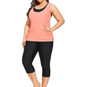 Yonique 3 Piece Plus Size Swimsuits for Women Tankini Tops with Sports Bra and Swim Capris Athletic Bathing Suits