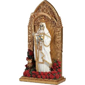Veronese Design 9 3/8 Inch Regal Santa Muerte Dia De Los Muertos Golden Arch Hand Painted Resin Sculpture White Reaper Statue