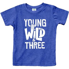 Young Wild and Three Boy 3rd Birthday Toddler Shirt 3 Year Old Outfit Boys Third Party Tshirt