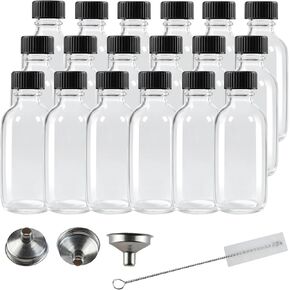 12 Pack 2 oz Glass Shot Bottles with Caps,Clear Round Small Glass Ginger Shot Bottle With Lids, 60ml Mini Travel Essential Bottles Suitable for DIY Juice,Potion,Whiskey and Other Drinks