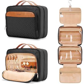 Travel Hanging Toiletry Bag for Women, Cruise Ship Essentials, with Jewelry Organizer, Extra Large Makeup Dopp Kit, Waterproof Cosmetic Bags, Toiletries Kit Set with Trolley Belt, Blue