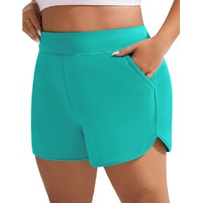 Hanna Nikole Women's Plus Size High Waisted Swim Board Shorts Pockets Beach Quick Dry Swimsuits Bottoms Trunks with Liner