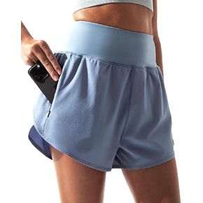 BebreezChic Women Swim Shorts 5" Swimming Board 2 in 1 High Waisted Quick Dry Swimsuit Bottoms with Zipper Pocket
