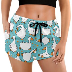 visesunny Women's Board Shorts Funny White Goose Cartoon Summer Beach Swim Shorts Bathing Suits