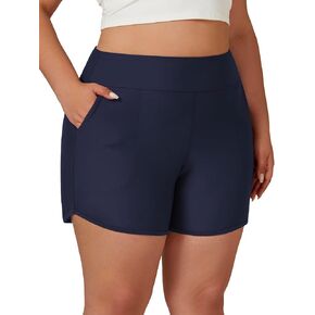 Tournesol Women's Plus Size Swim Shorts High Waisted Board Shorts UPF50+ Bathing Suit Bottoms with Pockets 1X-5X