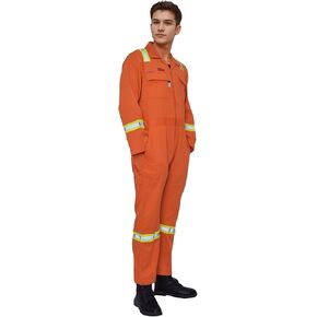 Flame Resistant FR Hi Vis Coveralls for Men NFPA 2112 Complied 7oz Overall for Men Reflective Tape Welding Coveralls 6 Pocket