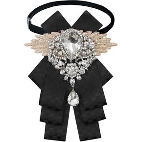 Ribbon Bow Ties Neckties for Women Men, Pre-Tied Big Bowknot Rhinestone Adjustable Girls Bowtie for Wedding Party