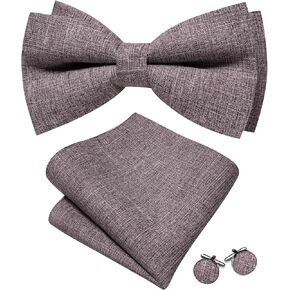 YOHOWA Men's Bow Tie Set Extra Large Cotton Linen Bowties with Handkerchief Cufflinks Party Wedding Prom