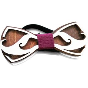 Wooden Bow Tie - 3D Unique Design Holiday Wedding Wood Bowtie - Perfect Wooden Mens Necktie + Gift Box (Mustache)