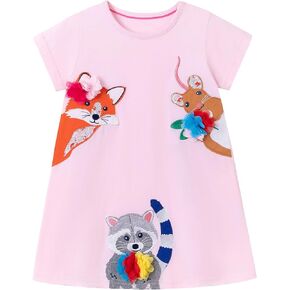 FreeLu Toddler Girls Cartoon Clothes Summer Casual Dress Embroidery Floral Dresses 2-8Y