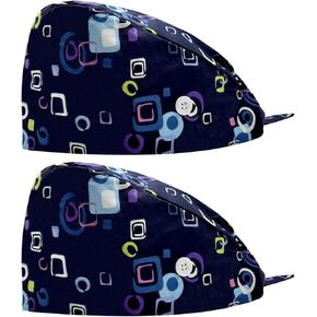 2 PCS Scrub Caps Women - غطاء جراحي مع الأزرار ، عرق العرق والتعديل المرن