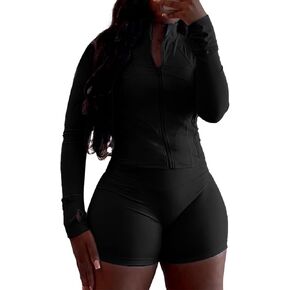 xzlufny قطعة قصيرة من مجموعة قصيرة رياضية كامن الكاملة مع جيوب عالية الخصر اليوغا Sweatshort أسود م