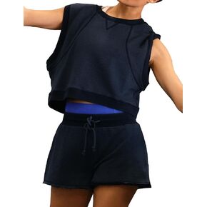 Womens Summer Summer Two Sets Top Cap Sleeve Crop و Shorts Compants With Mobicets Tracksuit Woof