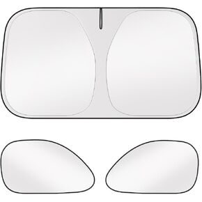 Roberly Car Windshield Sun Shown ، 3pcs 240t قابلة للطي قشرة شمس للسيارة الزجاج الأمامي والنافذة الجانبية للأشعة فوق البنفسجية للحماية الداخلية للسيارات مع حقيبة تخزين لسيارات الدفع الرباعي (S ، 59 "× 31.5")