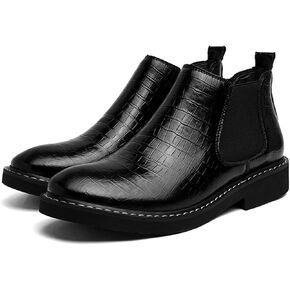 Men's Snake Pattern Internal Height Increase Chelsea Boots Fashion Genuine Leather Pointed-Toe High Top Pull On Dress Ankle Boots Casual Business Formal Oxford Booties