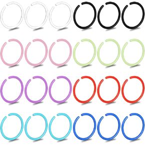 Teaaha 16PCS 20g Plastic Nose Rings for Surgery, Colored Flexible Nose Ring Hoop, Bioplastic Bendable Clear Nose Studs Nostril Piercing Retainers Jewelry for Women Men(8 Color)