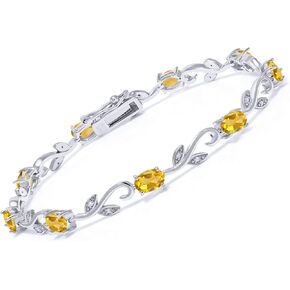 Gem Stone King 925 Sterling Silver Yellow Citrine و Diamond Greek Vine Vine Oval Baracelect للنساء (4.18 CTTW ، أحجار الأحجار الكريمة ، 6 × 4 مم ، 7 بوصات)