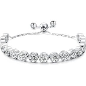 حارة وودز مويسانيت تنس أساور النساء: قابلة للتعديل 8.5ct سلسلة الماس المحاكاة - 18K الذهب الأبيض مطلي 925 أساور الفضة الاسترليني - هدايا المجوهرات العصرية