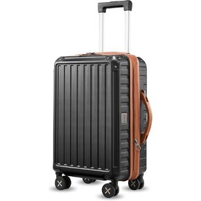 LUGGEX Carry On Luggage 22x14x9 Airline Approved, PC Expandable Hard Shell Suitcases with Spinner Wheels, 20 Inch, Brown Black