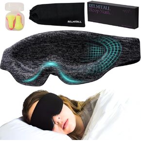 Sleep Mask for Side Sleepers – Exclusively Designed for Menopause, Insomnia, and Sleep Disorders, Light Blocking 4D Eye Mask with Adjustable Fit, Includes Earplugs & Travel Pouch