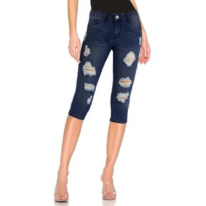 Hybrid & Company Women's Slim Fit Super Stretch Denim Capri Shorts